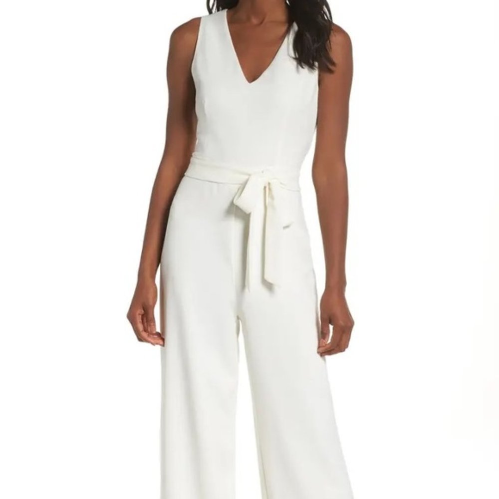 Vince Camuto Ivory Belted V-neck Crop Jumpsuit NWT
